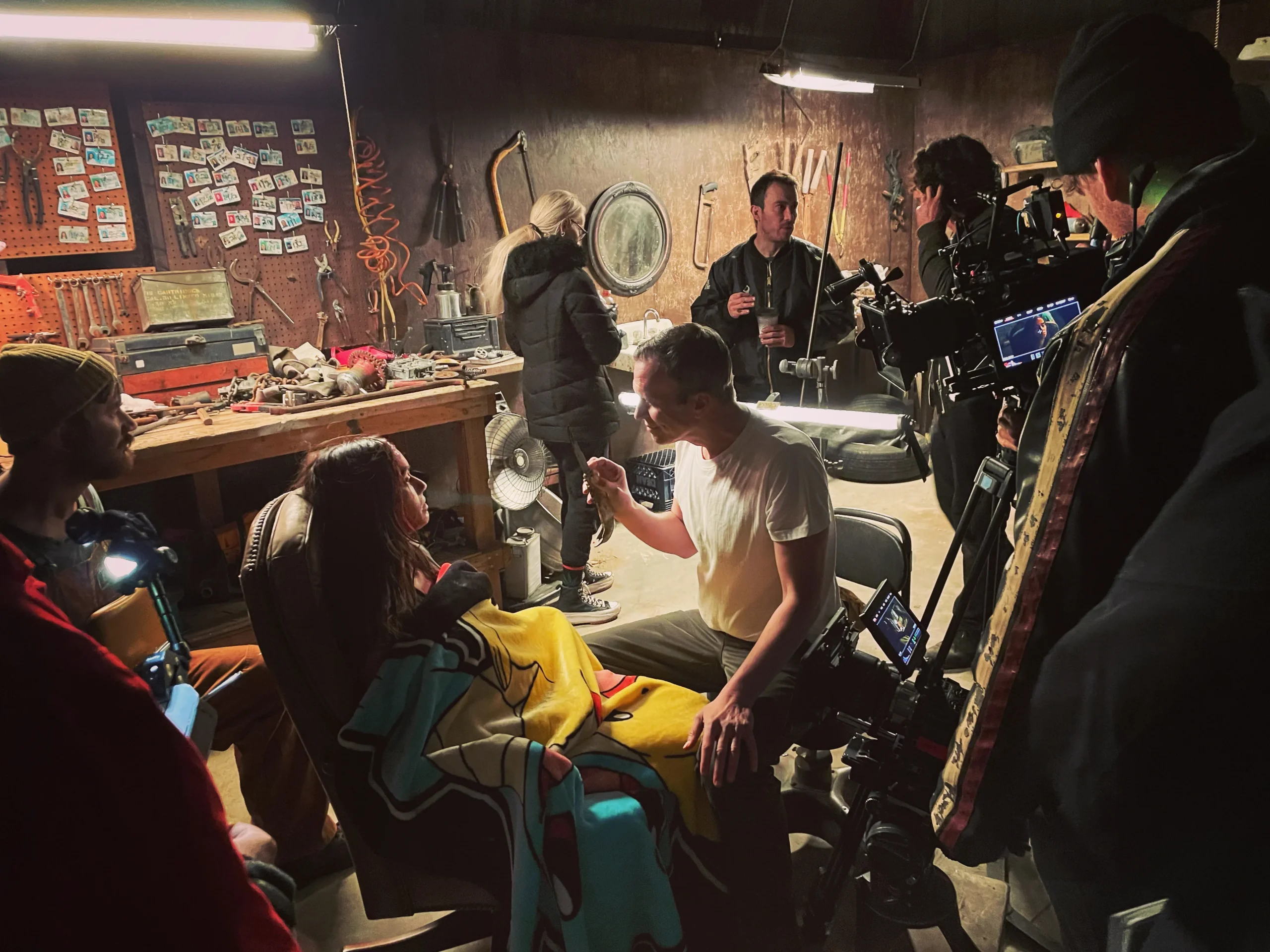 John Schwab, Britni Camacho and crew shooting a workshop scene for Blood Star