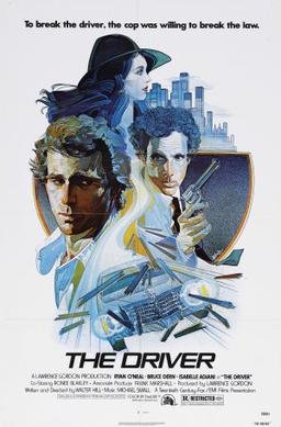 Theatrical poster for The Driver (1978), showing illustrated portraits of Ryan O'Neal and Bruce Dern above a city skyline