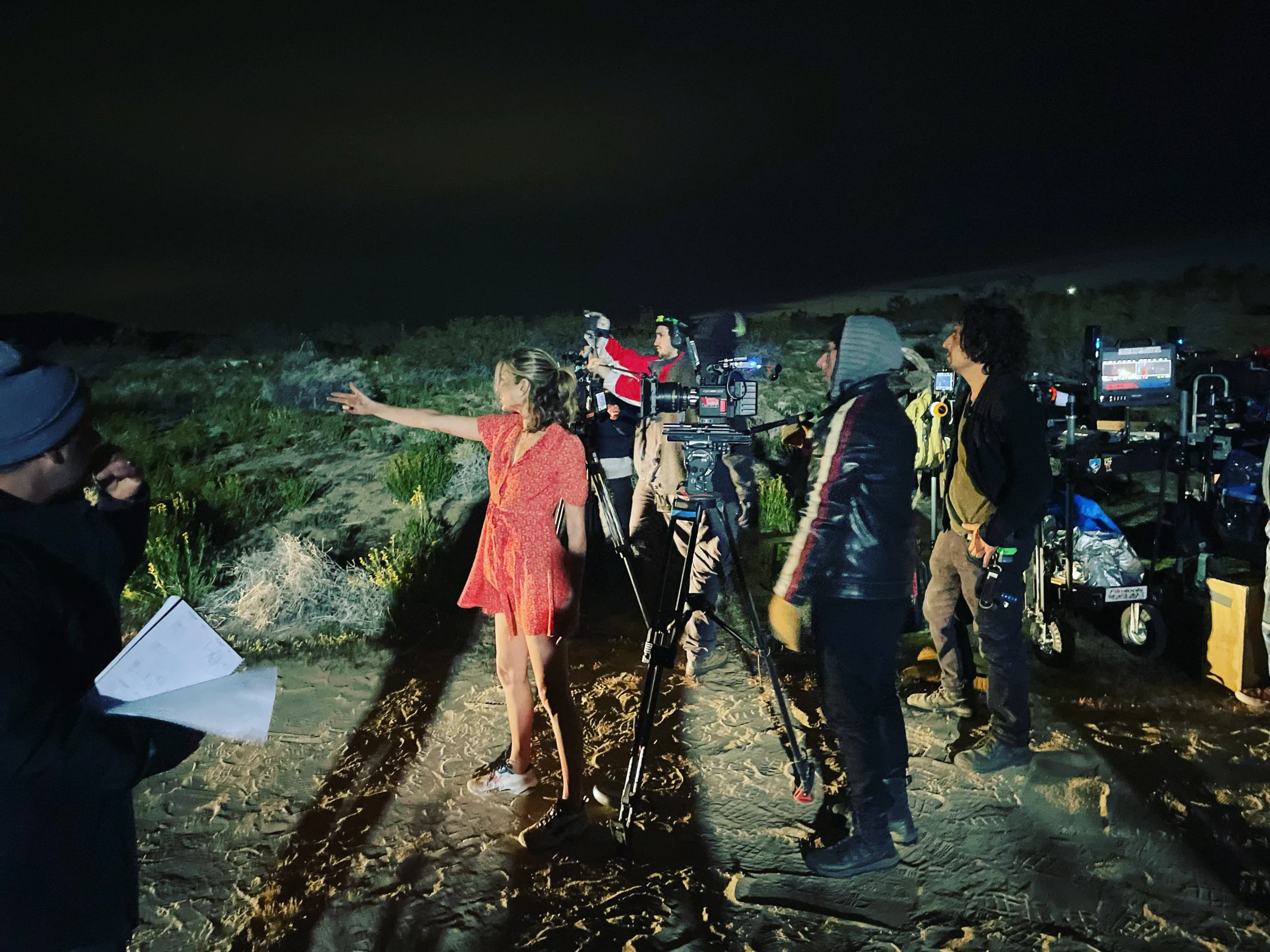 The Blood Star crew filming a night scene in the desert