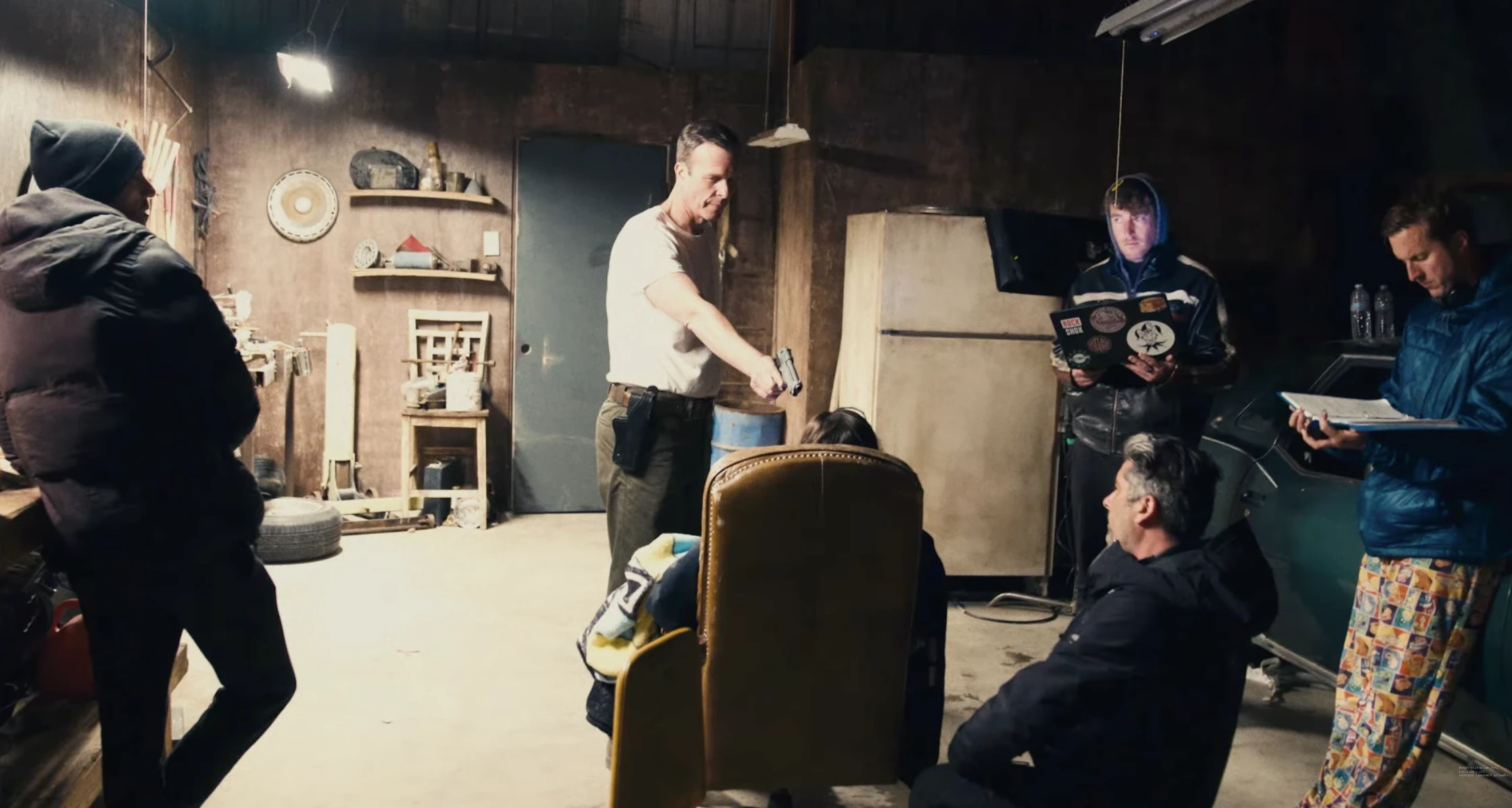 John Schwab rehearsing a scene from Blood Star with the crew